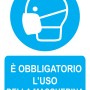 Cartello: Obbligo di mascherina. Pittogramma blu con viso e mascherina.