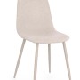 Sedia imbottita beige con gambe in metallo, ideale per sala da pranzo o ufficio.