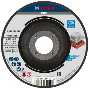 Disco da taglio Bosch Stone, diametro 115 mm. Accessorio per smerigliatrice angolare per taglio pietra.