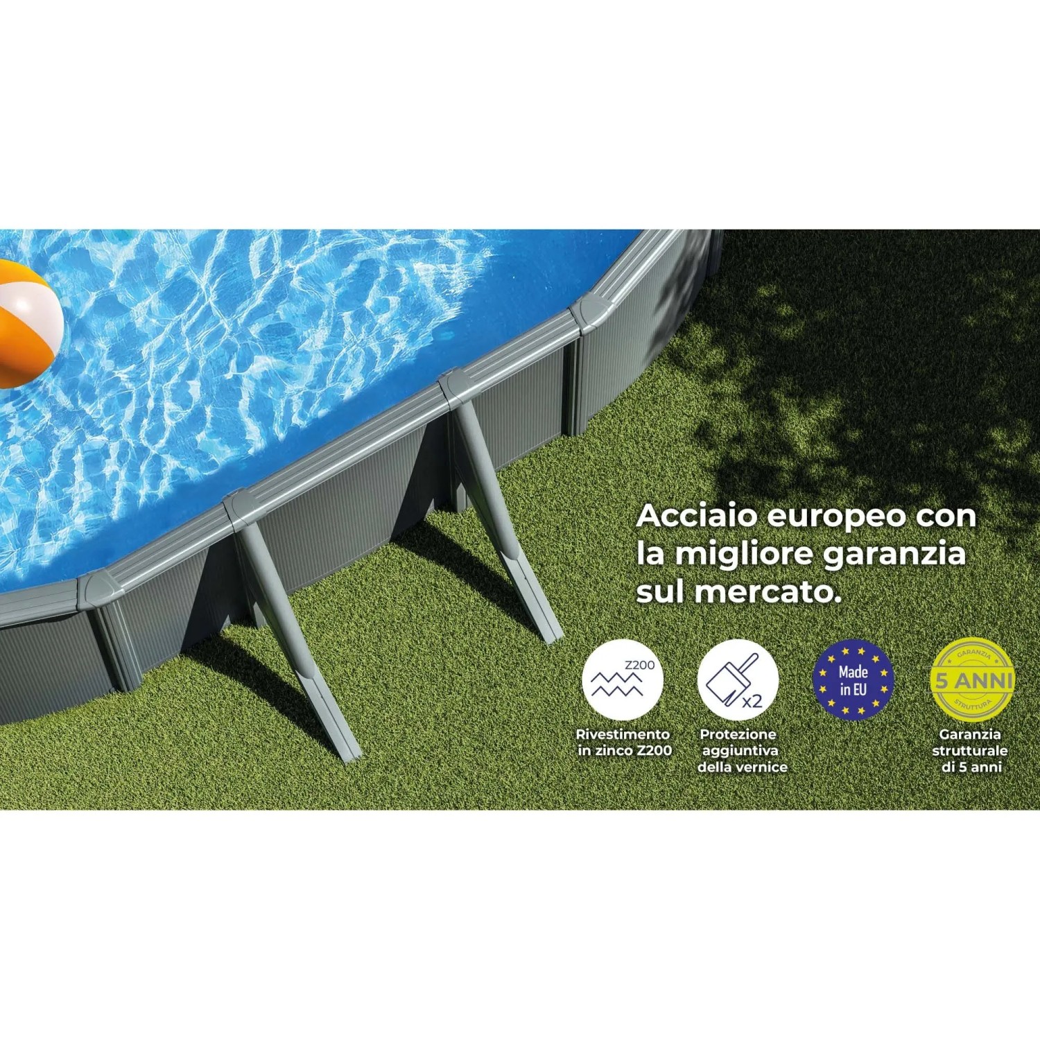 Piscina fuori terra ovale in acciaio antracite Gre 610x375 H 120 cm_6