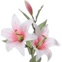 Giglio artificiale decorativo con fiori rosa e foglie verdi come pianta finta.