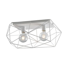 Plafoniera bianca Luce Design Abraxas con struttura geometrica a filo e due lampadine.