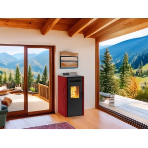 Stufa a pellet ventilata Invicta Burano Wi-fi Plus 8 kW rosso