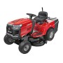 Trattorino tagliaerba rosso Troy-Bilt Pony 92 T-R Select con scarico posteriore.