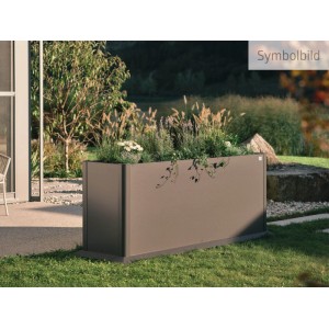 Fioriera rialzata in metallo Biohort Belvedere Maxi 100 grigio scuro con piante e decorazioni in giardino.