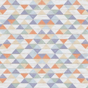 Tappeto moderno con motivo a triangoli pastello effetto legno.