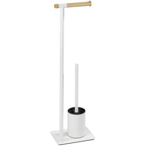 Wenko Set WC da terra Macao, scopino bianco con porta carta igienica in legno.