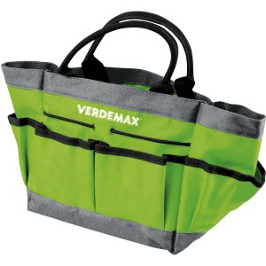 Borsa da giardinaggio Verdemax verde con manici e scomparti multipli.