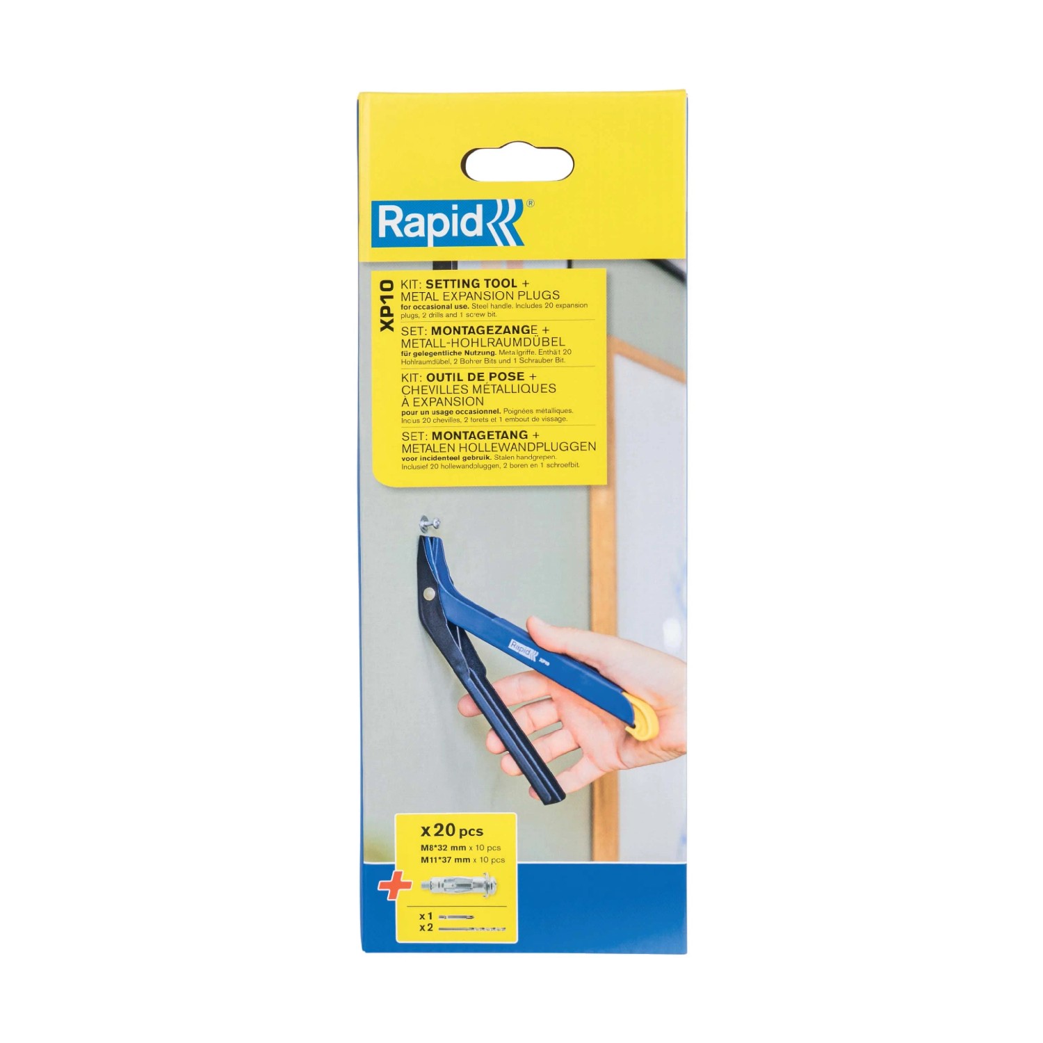 Set pinza per tasselli Rapid XP10 con tasselli ad espansione in metallo, 20 pezzi.
