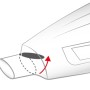 Illustrazione di un aspirapolvere portatile a batteria Einhell con funzione di aspirazione e freccia rossa.