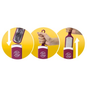 t.b.t. Rimozione peli di animali domestici mostrata nelle fasi di applicazione.