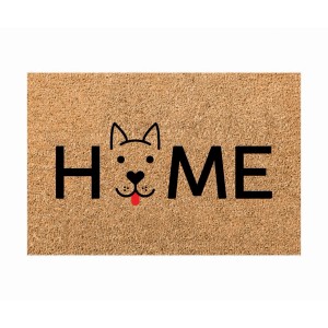 Tappetino con motivo a cane e scritta HOME per l'ingresso.