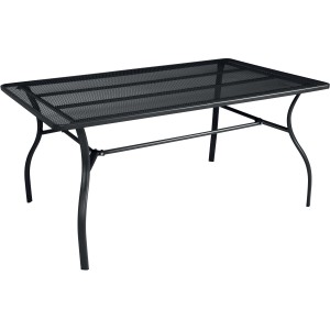 Tavolo da giardino t.b.t. nero con piano in rete metallica.