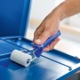 Rullo in schiuma LUX 5 cm, bianco, in uso su superficie blu per risultati di verniciatura fine.