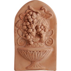 Placca in terracotta con motivo uva per piante e vasi.