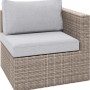 Poltrona angolare in polyrattan, parte del set lounge Olea Compact da 3 pezzi per balcone/terrazzo, cuscini grigi inclusi.