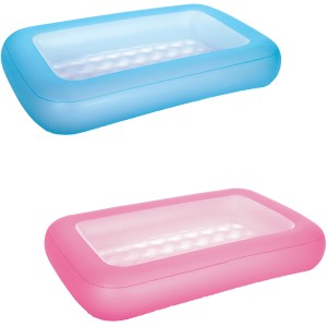 Due piscine gonfiabili per bambini: blu e rosa.