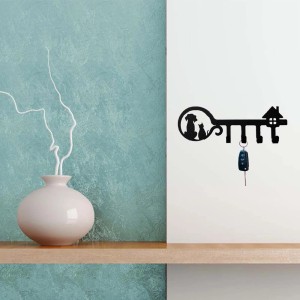 Portachiavi nero con motivo cane e gatto, categoria Bacheche.