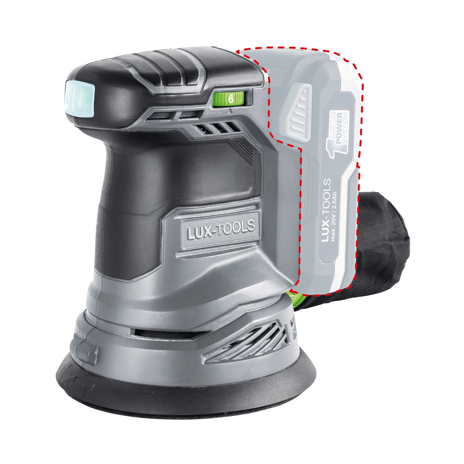 Levigatrice eccentrica a batteria LUX A-EXS-20/125 con batteria del 1 PowerSystem.