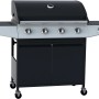 Barbecue a gas t.b.t. nero con quattro bruciatori e mobiletto.