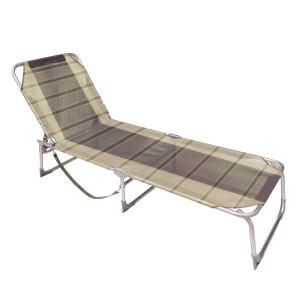 Lettino prendisole da campeggio CMI, pieghevole con schienale regolabile e rivestimento in tessuto beige-marrone.