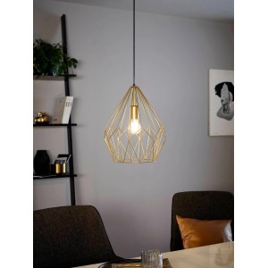 Lampada a sospensione dorata Eglo Carlton con paralume a filo, 1 luce, E27, max. 60W.