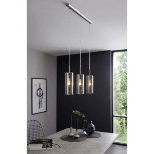 Lampadario a sospensione Eglo Selvino 3 luci L71x10xH110 cm acciaio vetro nero