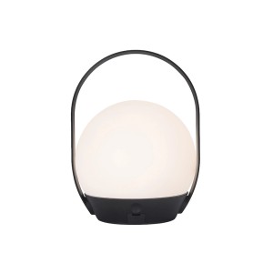 Lampada da tavolo LED Lutec Cardi nera con maniglia, 3,3 W, ideale per interni ed esterni.