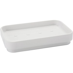 Portasapone rettangolare bianco per lavabo.