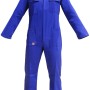 Tuta da lavoro blu con zip e tasche.