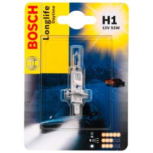 Bosch GLL Longlife H1: Lampadina H1 resistente per auto con maggiore luminosità.