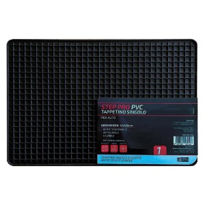 Tappetino auto nero in PVC con motivo a quadri. Accessorio interno auto.
