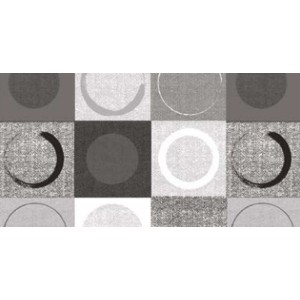 t.b.t. Tovaglia con motivo grafico di cerchi nei toni del grigio e del nero.