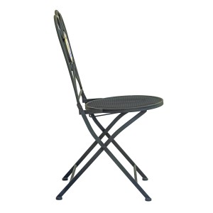 Sedia da giardino t.b.t., vista laterale. Sedia pieghevole in metallo per esterni.