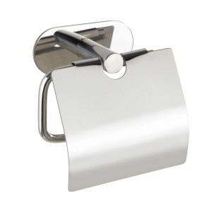 Porta carta igienica Wenko Orea Shine in acciaio inox con coperchio e montaggio a parete Turbo-Loc.