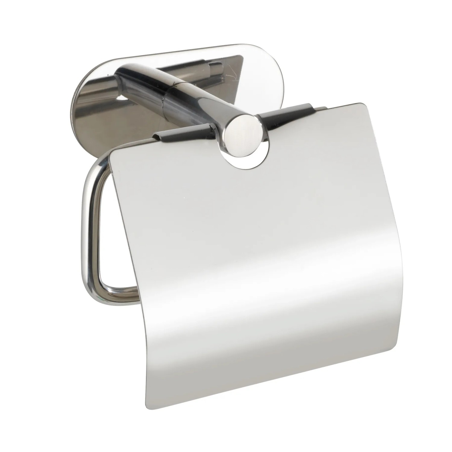 Porta carta igienica Wenko Orea Shine in acciaio inox con coperchio e montaggio a parete Turbo-Loc.