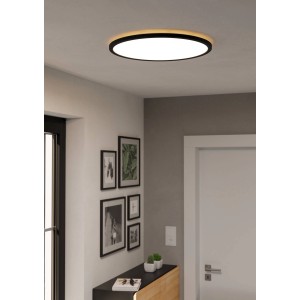 Plafoniera LED nera Eglo Rovito, Ø 50cm. Lampada da soffitto moderna in plastica per spazi abitativi.