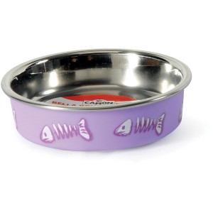 Ciotola per cani lilla con motivo a lisca di pesce, inserto in acciaio inox. Categoria: Ciotole per cani.