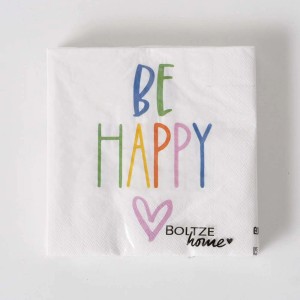 t.b.t. tovagliolo di carta con scritta "Be Happy" e cuore, ideale per decorare la tavola.