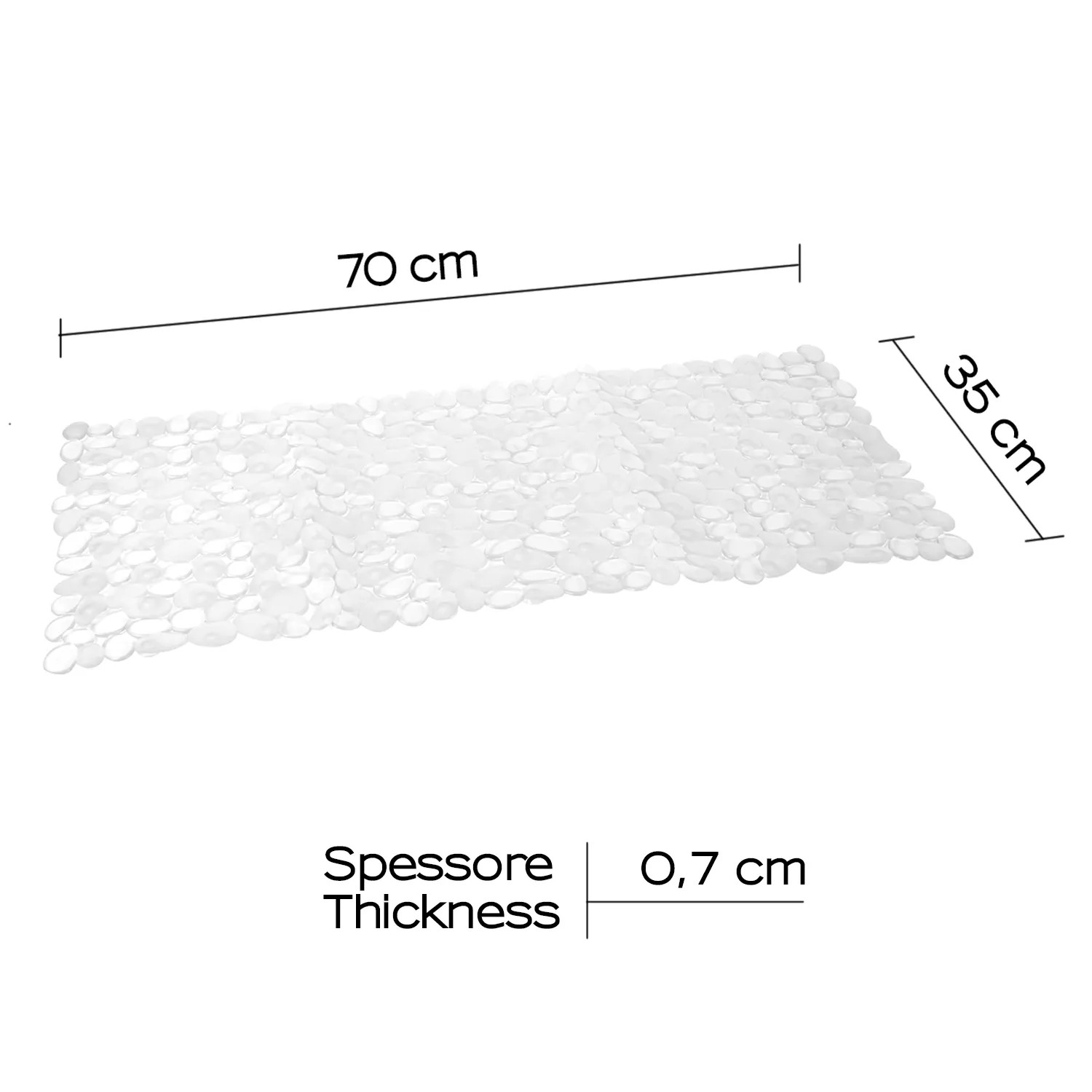 Tappetino doccia trasparente con rilievi, 70x35cm, per una presa sicura nella doccia.