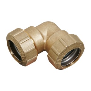 Raccordo a gomito a 90 gradi in ottone per tubo PE da 32 mm (1 1/4 di pollice) per sistemi di acqua fredda.