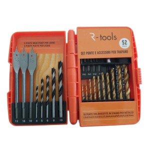 t.b.t. Set foratura con punte per legno e metallo, 52 pezzi in valigetta arancione.