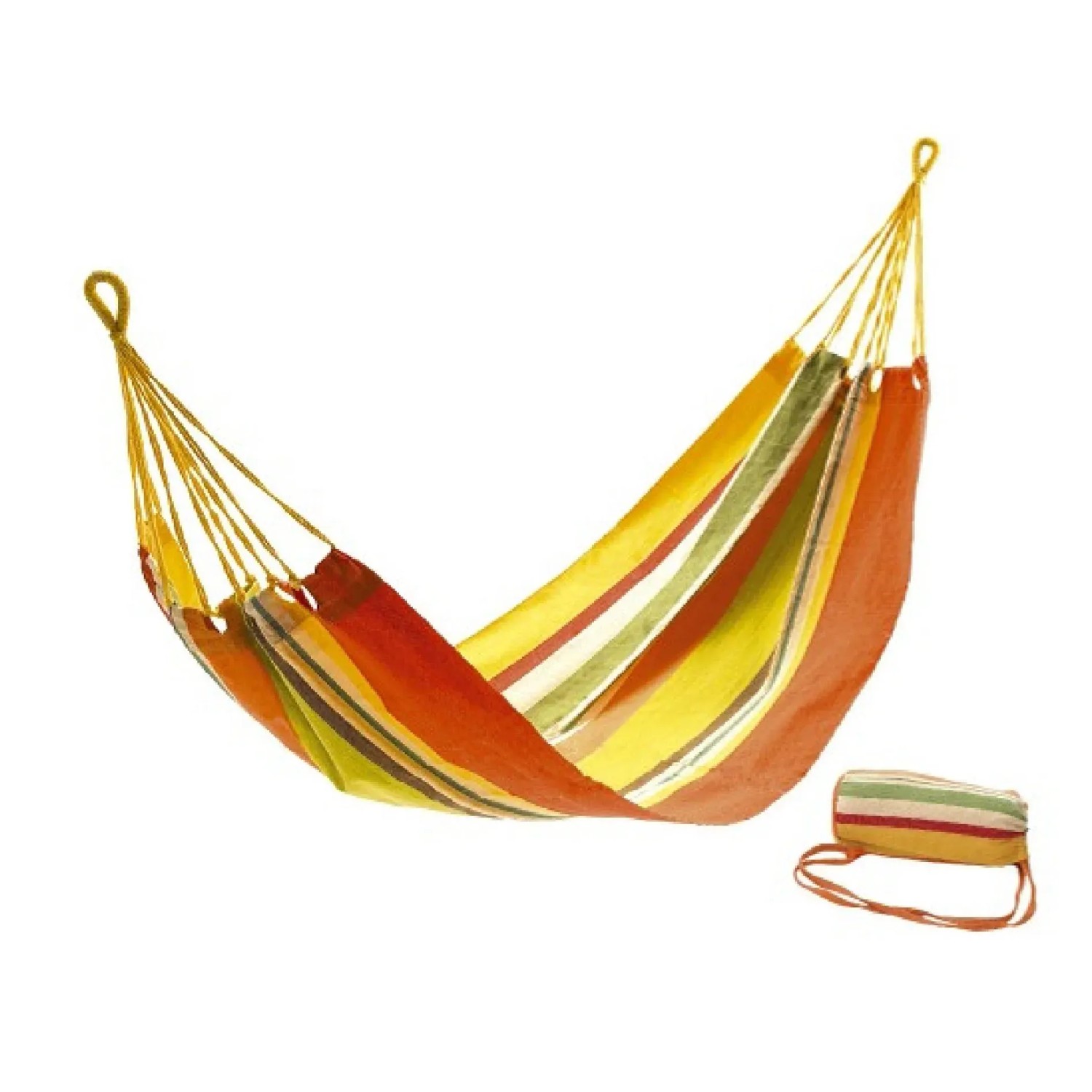 Amaca a righe t.b.t. con borsa da trasporto abbinata per ore di relax in giardino o sul balcone.