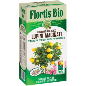 Confezione di fertilizzante biologico Flortis Bio a base di lupini macinati per tutte le piante.