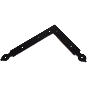 Staffa angolare nera t.b.t. per legno, con fori ed estremità decorative.