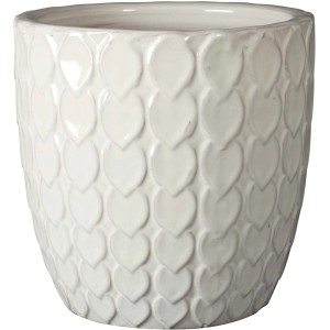 Vaso per piante t.b.t. bianco con motivo a foglie per interni e giardino.