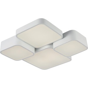 Plafoniera LED moderna t.b.t. con quattro superfici luminose quadrate in bianco.