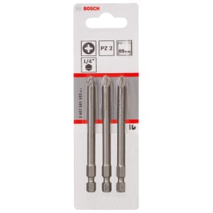 Set di 3 inserti per avvitatori Bosch Extra Hard PZ2, 89 mm, adatti per avvitature generiche.