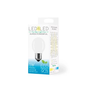 Lampadina LED E27 in confezione, 5W, 650lm, 4000K bianco neutro, a risparmio energetico.