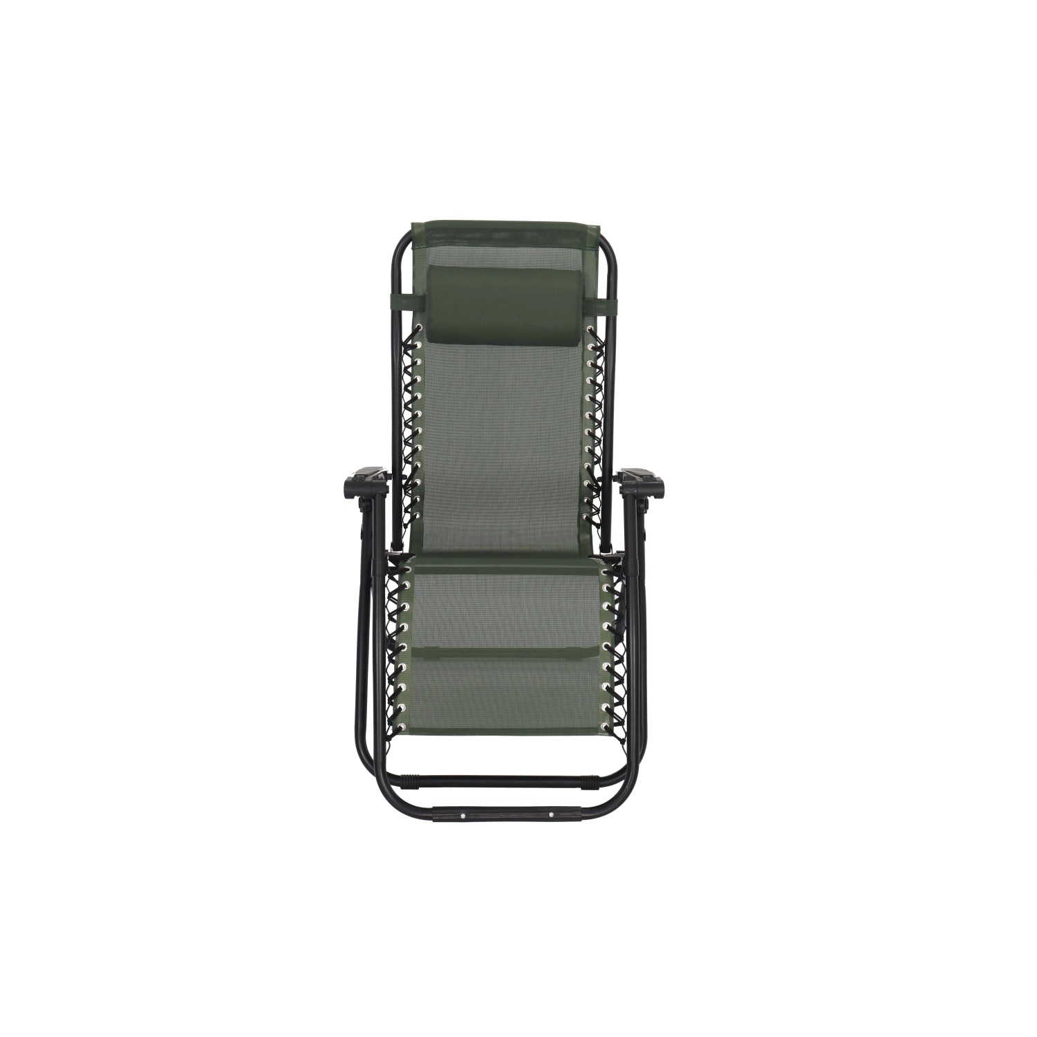 Lettino relax t.b.t. verde con poggiatesta e struttura nera per giardino o balcone.